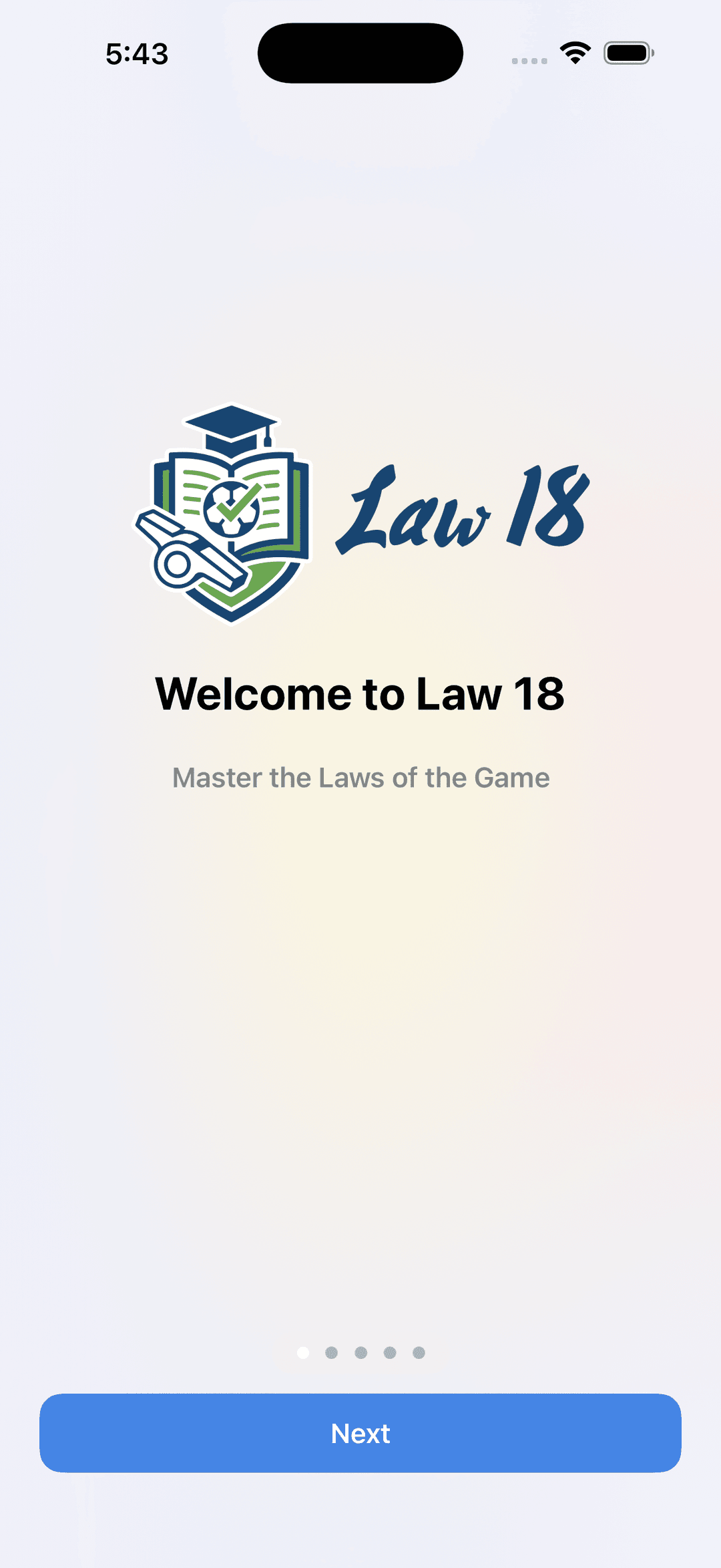 Law 18 welcome screen
